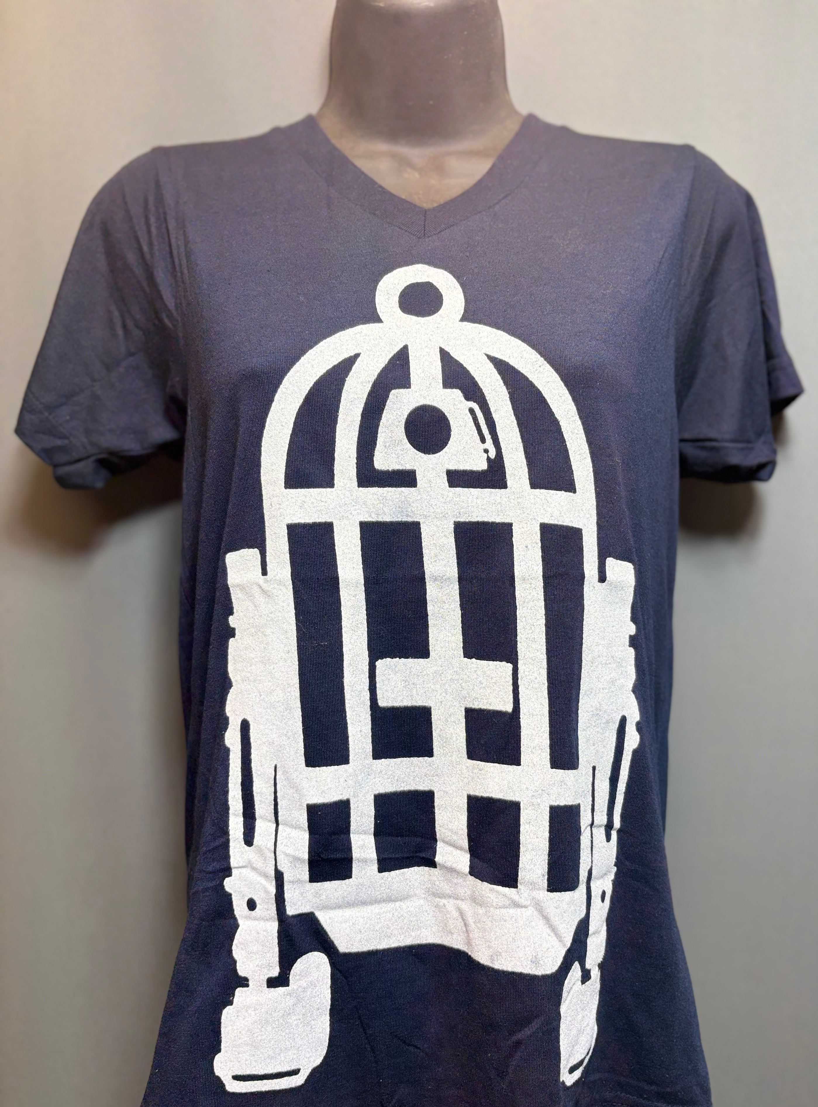 Navy Retro Robot Birdcage V-Neck tee