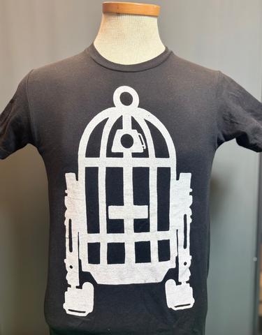 Black Retro Robot Birdcage Shirt (Unisex)