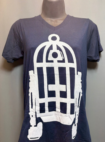 Navy Retro Robot Birdcage V-Neck tee